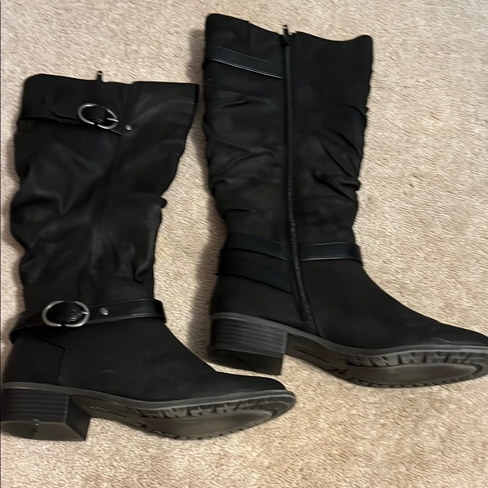 Black Knee-High Boots with Buckle Detail size 8.5, side zipper